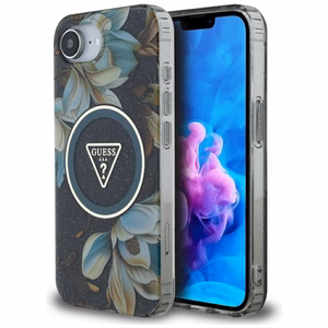 Guess IML Metal Glitter Flowers Triangle MagSafe ümbris jaoks iPhone 16e - must