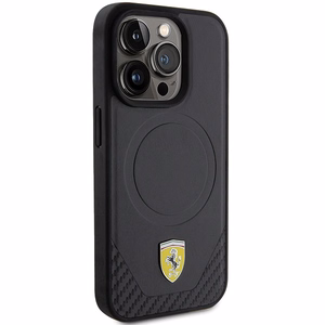 Ferrari Carbon Metal Logo MagSafe ümbris jaoks iPhone 15 Pro - must