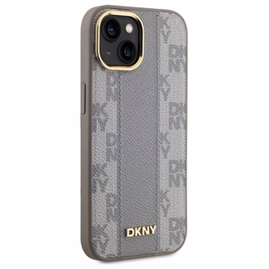 DKNY Leather Checkered Mono Pattern MagSafe iPhone 15 Plus Ümbris - Beige