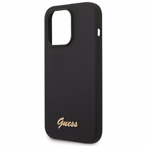 Guess Silicone Vintage kuldne Logo iPhone 14 Pro Ümbris - must