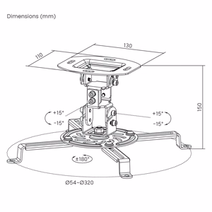 Maclean MC-200 W projektori laekinnitus, 54–320 mm, kuni 13,5 kg, 360° pööratav