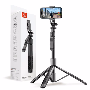 Crong SelfieGo Ultra alumiiniumist Bluetooth-selfipulk ja statiiv, must