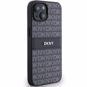 DKNY Leather Mono Stripe & Metal Logo Ümbris jaoks iPhone 15 Plus / 14 Plus - Must