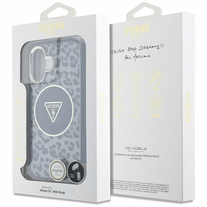 Guess HC IML Leopard Triangle Cord Strap MagSafe ümbris jaoks iPhone 16 - must