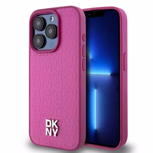 DKNY Leather Monogram Pattern Metal Logo MagSafe Ümbris jaoks iPhone 15 Pro - Roosa