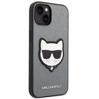 Karl Lagerfeld Saffiano Choupette Head Patch ümbris iPhone 14 Plus'ile - hõbedane