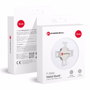 Pendrive 16GB USB 3.2 Gen 1 (USB A / USB C / Lightning / Micro USB) Forcell F-Data Metal Quad hõbedane
