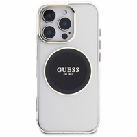 Guess IML Metal Colored Circle Classic Logo MagSafe ümbris jaoks iPhone 16 Pro - must