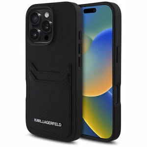 Чехол Karl Lagerfeld HC Grained PU Cardslot Metal Elong для iPhone 16 Pro Max - чёрный