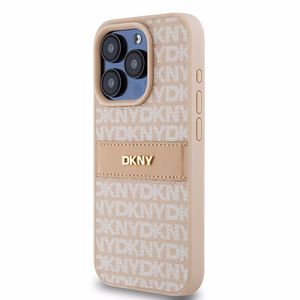 DKNY Leather Mono Stripe & Metal Logo ümbris jaoks iPhone 15 Pro - roosa