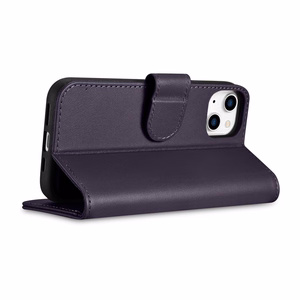 iCarer Rahakott ümbris 2in1 Case iPhone 14 nahast Flip Cover Anti-RFID tumelilla (WMI14220725-DP)