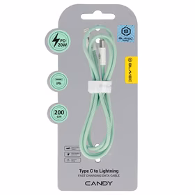 Blavec Kaabel Candy braided - Type C to Lightning - PD 20W 2,4A 2 metres Apple CarPlay (CCA-CL24GN20) roheline