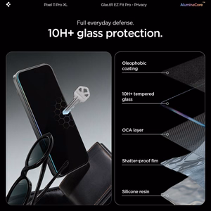 Spigen Glas.tR EZ Fit Pro HD Privacy 2 privaatsusfiltriga kaitseklaasi komplekt mudelile Google Pixel Pro 9 Pro XL / 10 Pro XL / 11 Pro XL