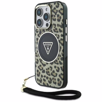 Guess HC IML Leopard Triangle Cord Strap MagSafe Ümbris jaoks iPhone 16 Pro - Brown