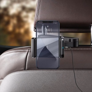 Autohoidja Baseus BackSeat Holder must (juhtmevaba laadimine 15W) (mitte magnetiline / autoistemele)