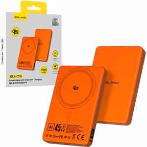 Blavec akupank 10000mAh BJ-05 Ultra Fast 16mm - Type C - Qi2.2 25W + PD 45W magnetiline induktsioon Magsafe 2 in 1 (PBBJ05-QI22MC10O) oranž alumiinium