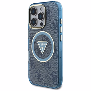 Guess IML Metal Glitter 4G Circle Triangle MagSafe Ümbris jaoks iPhone 16 Pro Max - Sinine