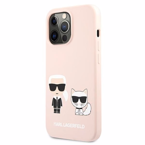 Karl Lagerfeldi silikoonist Karl&Choupette ümbris iPhone 13 Pro / iPhone 13 jaoks - heleroosa