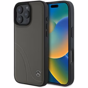 Mercedes MB Curved Stitches Leather iPhone 16 Pro Max Ümbris - Brown
