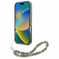 Guess IML Flowers Allover Electro With Pearl Strap MagSafe ümbris jaoks iPhone 16 Pro Max - roheline