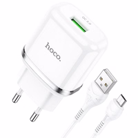 Phone Laadija Hoco USB A QC3.0 3A 18W + Kaabel USB A to Micro USB N3 valge
