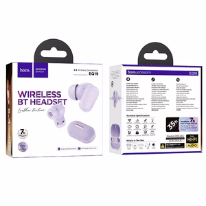 Ultra Clear 1 mm ümbris Słuchawki bezprzewodowe douszne Hoco TWS EQ19 fioletowe, läbipaistev