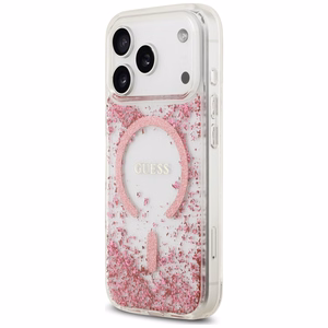 Guess Resin Bottom Glitter MagSafe ümbris mudelitele iPhone 18 Pro Max / 17 Pro Max, roosa