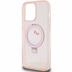 Hello Kitty Ring Stand Glitter Electrop Logo MagSafe Ümbris jaoks iPhone 15 Pro Max - Roosa