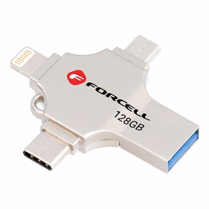 Pendrive 128GB USB 3.2 Gen 1 (USB A / USB C / Lightning / Micro USB) Forcell F-Data Metal Quad hõbedane