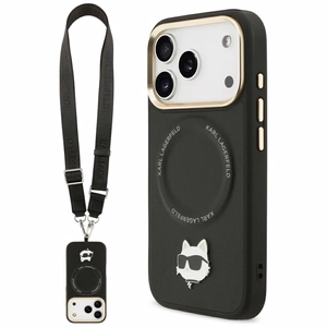 Karl Lagerfeld Big Strap Choupette Metal Logo MagSafe Ümbris jaoks iPhone 17 Pro Max - must