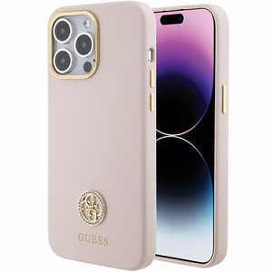 Guess Silicone Logo Strass 4G чехол для iPhone 15 Pro Max - розовый