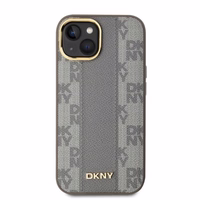 DKNY Leather Checkered Mono Pattern MagSafe iPhone 14 Ümbris - Beige