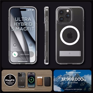 Spigen Ultra Hybrid S MagSafe Ümbris with Stand jaoks iPhone 15 Pro - läbipaistev