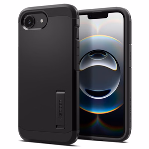 Чехол Spigen Tough Armor с MagSafe для iPhone 16e / 17e с подставкой - чёрный