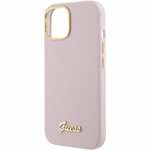 Guess Silicone Script Metal Logo & Frame ümbris jaoks iPhone 15 - roosa