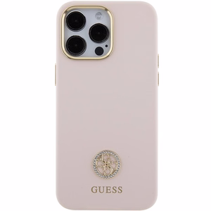Guess Silicone Logo Strass 4G чехол для iPhone 15 Pro Max - розовый