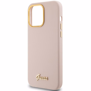Guess Silicone Script Metal Logo & Frame чехол для iPhone 15 Pro Max - розовый