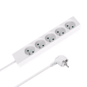 Rebel pikendusjuhe, 5 prantsuse tüüpi pistikupesa, 5 m, lülitita, 3×1,5 mm, valge