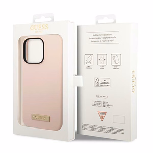 Guess Silicone Logo Plate MagSafe ümbris iPhone 14 Pro jaoks, roosa