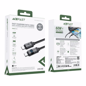Acefast C15-03 USB-C - USB-C Cable with Display 480Mb/s 60W 1.2m - Black