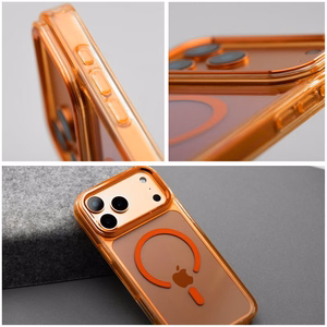 Case for iPhone 17 PRO MAX Frame Clear Hybrid Mag Cover compatible with MagSafe hermes orange