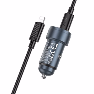 Car charger Hoco USB A + USB C QC3.0 PD 30W + cable USB C to Lightning Z57A black