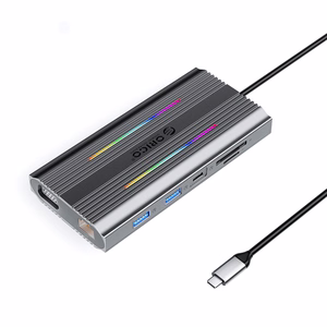 Orico XCR 12in1 RGB USB-C Docking Station 3x USB-A USB-C PD 100W HDMI 4K VGA RJ45 Gigabit SD and microSD Card Reader - Gray
