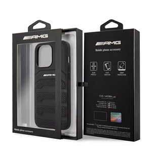 AMG AMHCP14XGSEBK Leather Debossed Lines ümbris seadmele iPhone 14 Pro Max 6.7", must