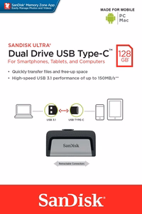 Sandisk Ultra Dual Drive USB Type-C флеш-накопитель 128 ГБ USB Type-A / USB Type-C 3.2 Gen 1 (3.1 Gen 1) чёрный, серебряный