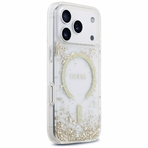Guess Resin Bottom Glitter MagSafe ümbris mudelitele iPhone 18 Pro / 17 Pro, kuldne