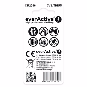 Liitium mini akud everActive CR2016 blisterpakend 2 tk.