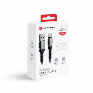 Kaabel USB A to USB C Forcell F-Energy QC4.0 3A 66W Cafule 1,2 m C256 must