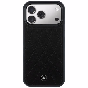 Mercedes nahast MagSafe ümbris ristuvate joontega iPhone 17 Pro Max jaoks, must