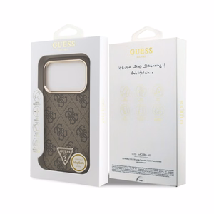 Case Guess PU Leather 4G Strass Triangle Logo Gold Frame MagSafe Apple iPhone 18 Pro Max brown